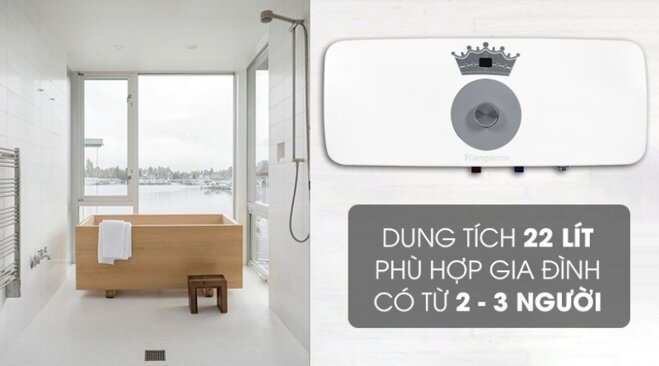 Bình nóng lạnh Kangaroo KG 73R2: Dung tích 22 lít, 2500W, giá 2,6 triệu đồng cho gia đình 3 người!