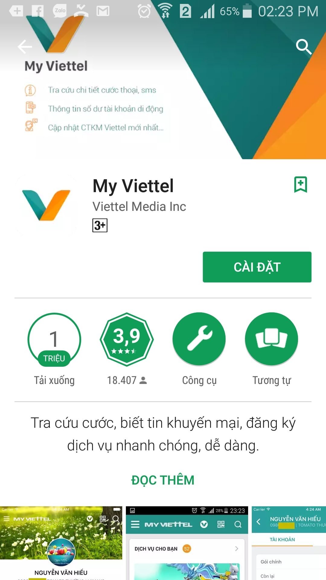 Cài đặt My Viettel về điện thoại