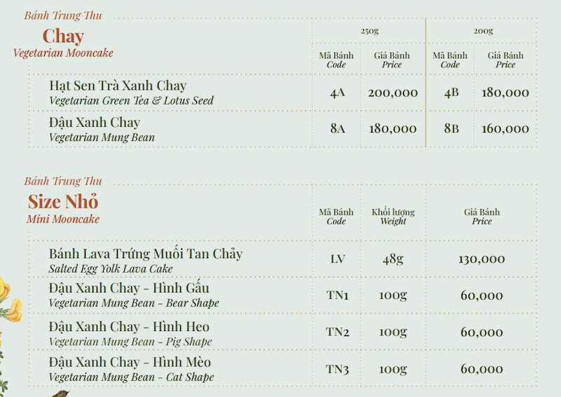 Giá các loại bánh chay và bánh size nhỏ 2023 Brodard