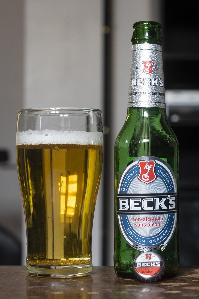 Beck's beer is a clear, lightly effervescent, straw yellow German beer