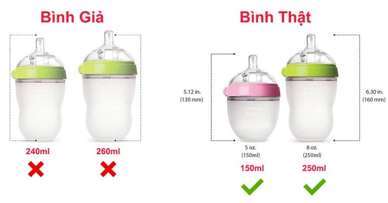 Bình sữa Comotomo chính hãng chỉ có hai dung tích là 150ml và 250ml