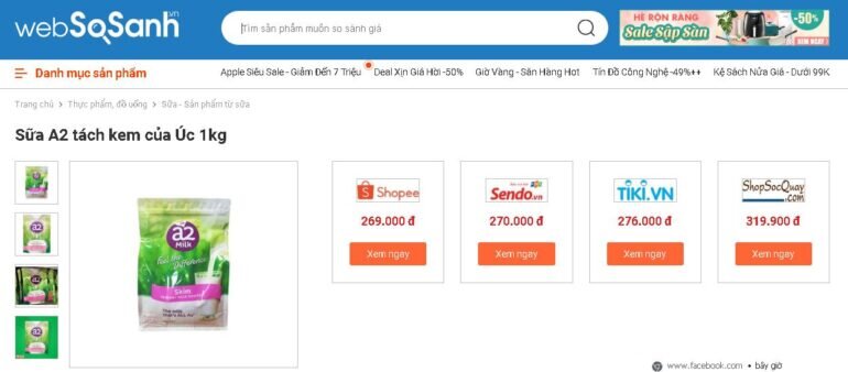 Tìm nơi bán và khảo giá sữa A2 đơn giản chỉ với 1 click với cổng thông tin so sánh giá Websosanh.vn