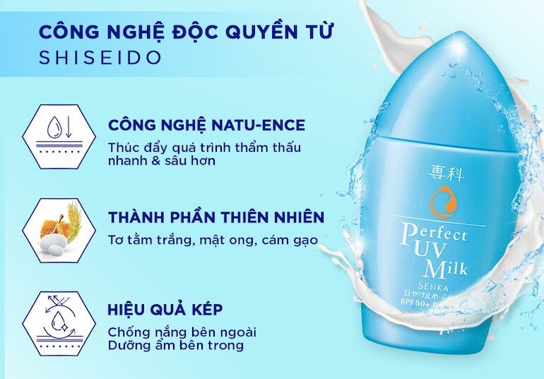 Sữa chống nắng Senka Perfect UV Milk là dòng kem chống nắng vật lý lai hóa học.