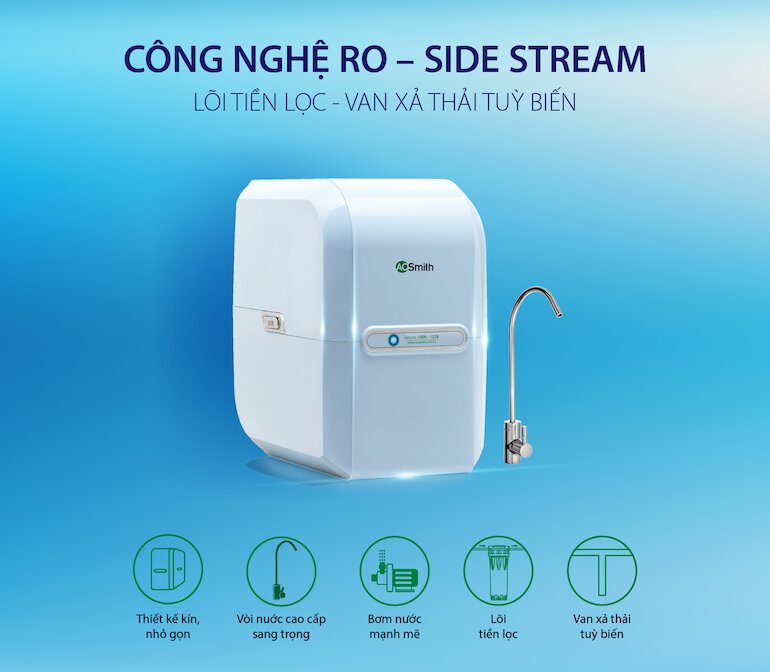 Máy lọc nước AOSmith M2 được trang bị hệ thống 5 lõi lọc giúp lọc sạch nước.