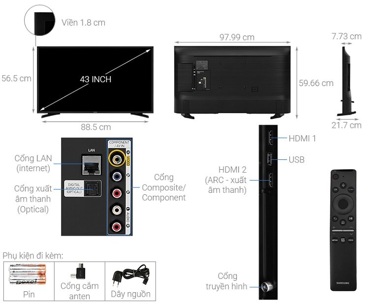 đánh giá thiết kế smart tivi Samsung 43 inch UA43T6500