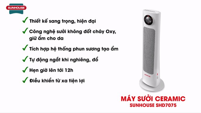 Quạt sưởi điện Ceramic Sunhouse SHD7075