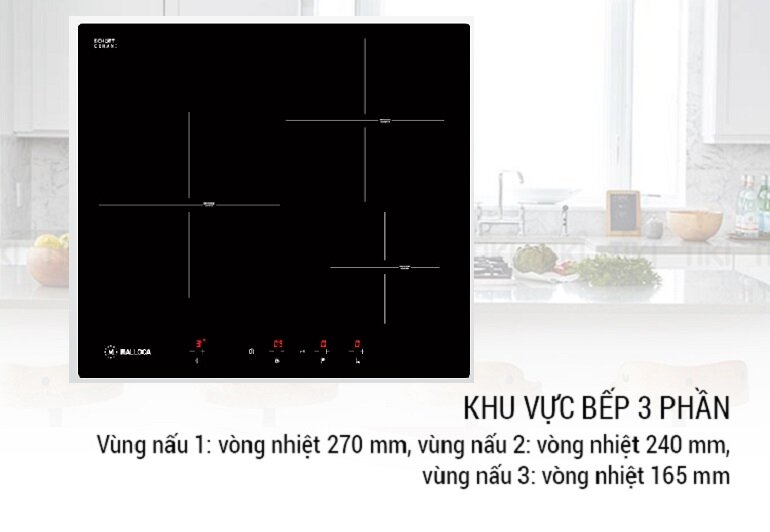 Bếp từ âm 3 vùng nấu Malloca MI-593-BN