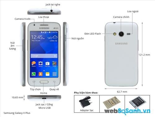 Điện thoại Galaxy V Plus có thiết kế đơn giản với bốn góc bo tròn và mặt lưng cong