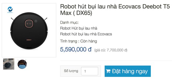 Robot hút bụi lau nhà Ecovacs Deebot T5 Max DX65