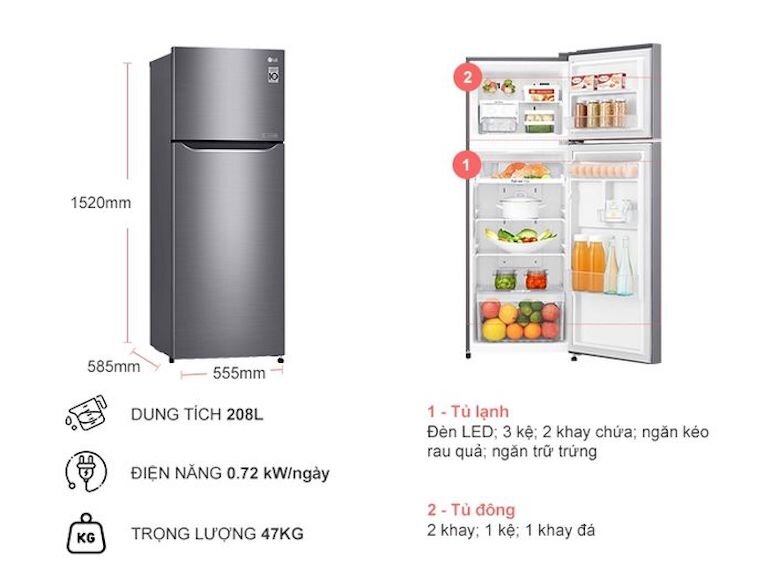 Tủ lạnh inverter LG GN-L208PS-208L