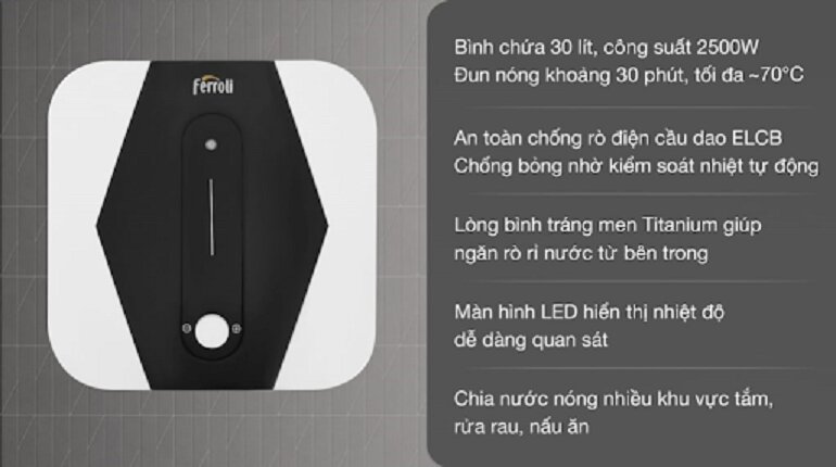 Top 5 bình nóng lạnh Ferroli dung tích 30 lít an toàn, tiết kiệm điện