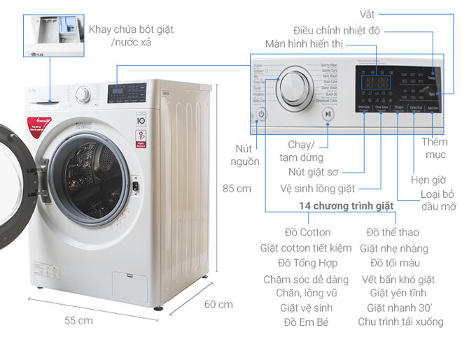 Máy giặt LG có 14 chương trình giặt tự động 