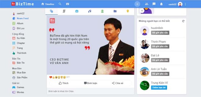 mạng xã hội việt nam biztime