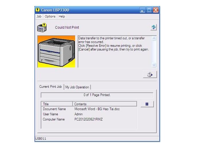 Máy in canon lbp 3300 không hoạt động