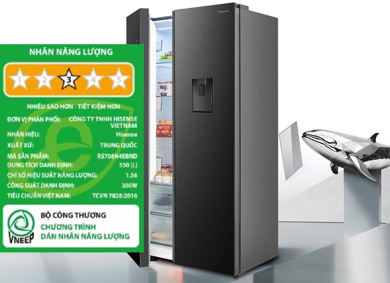 Tủ lạnh side by side 550 lít Hisense RS708N4EBND giảm giá 4 triệu, rất sang xịn lại tiết kiệm điện!
