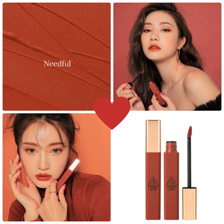 3CE Needful cream lipstick with impressive brick red tone