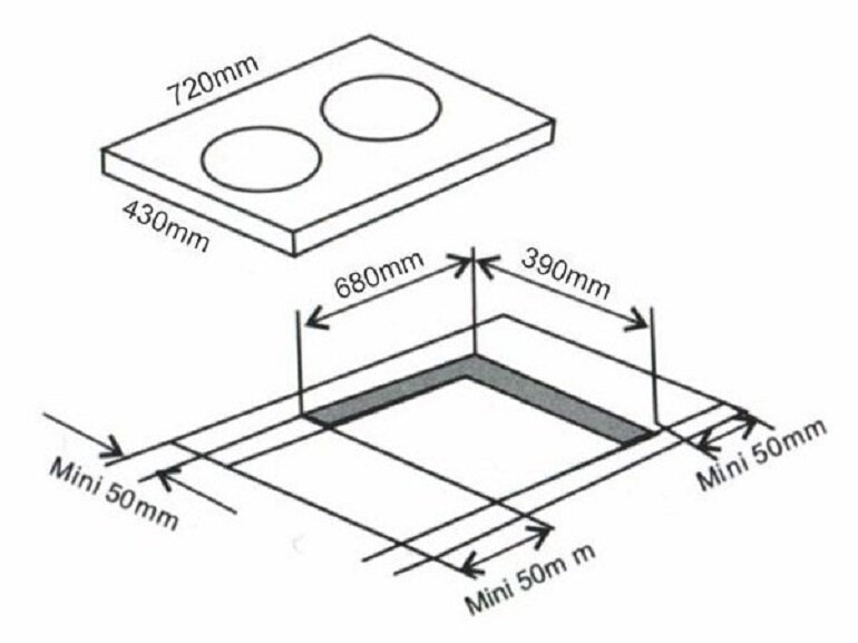 Kích thước bếp từ âm 2 vùng nấu Arber AB-I338