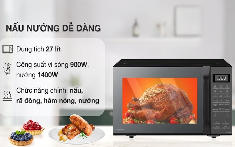 Lò vi sóng có nướng Panasonic NN-CT66MBYUE công suất ấn tượng, nướng thơm phức