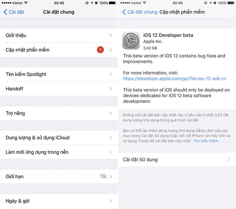 Hướng dẫn nâng cấp phần mềm iOS 11 lên hệ điều hành iOS 12 Beta trên iPhone