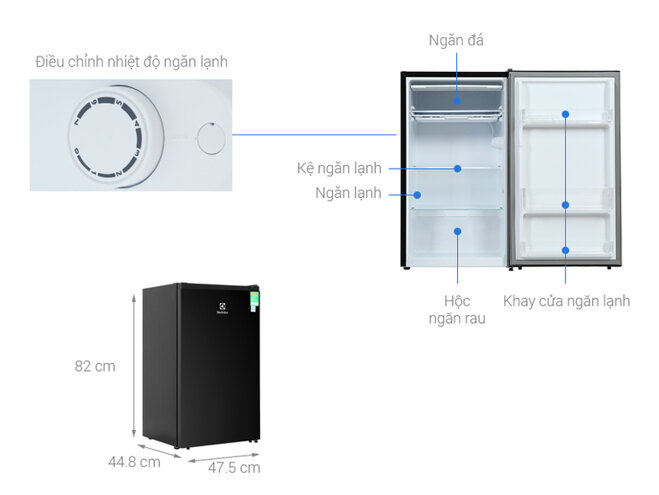 Thiết kế tủ lạnh Electrolux 94 lít EUM0930BD-VN thông minh, bảng điều khiển núm vặn tiện dụng