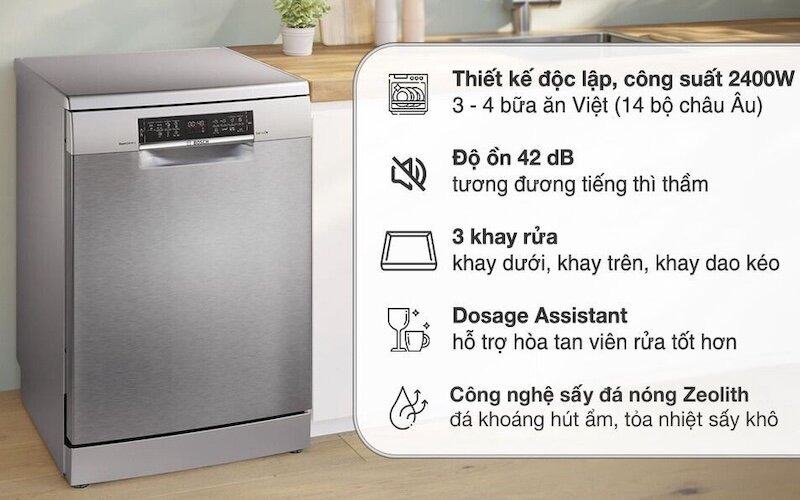 Máy rửa bát Bosch SMS6ZCI37Q Serie 6 đánh bay mọi vết bẩn cứng đầu, tiết kiệm thời gian đáng kể