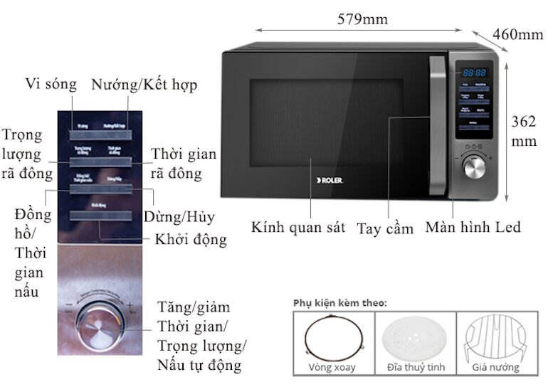 Bảng điều khiển lò vi sóng điện tử có nướng 28L Roler RM-3239A