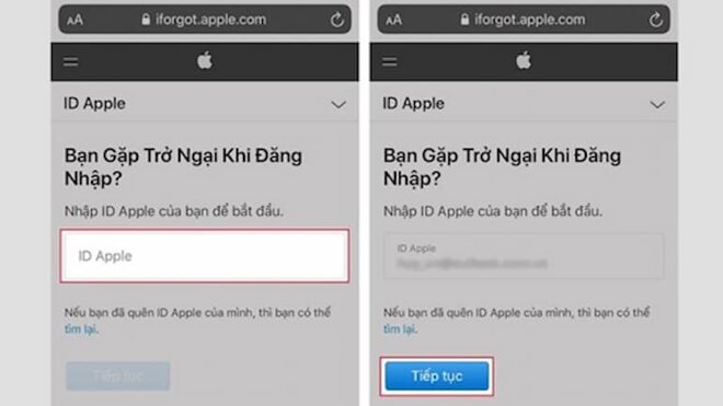 Điền tài khoản Apple ID → Nhập email.