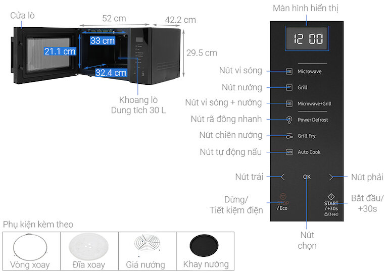 Lò vi sóng 30L Samsung MG30T5018CK/SV