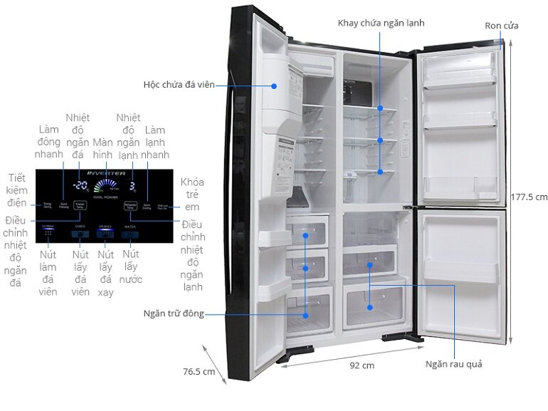 Kích thước 1 sản phẩm tủ lạnh Hitachi