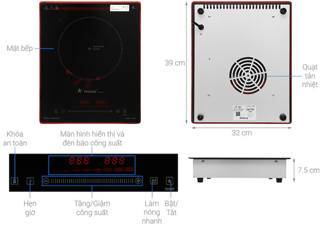 Bếp âm Pramie 1108 với điều khiển cảm ứng trượt dễ tùy chỉnh với 8 mức công suất.