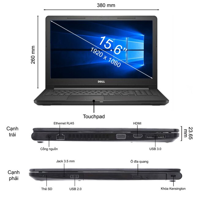 Dell Vostro 3578 NGMPF22 có các góc bo tròn tạo cảm giác mềm mại 