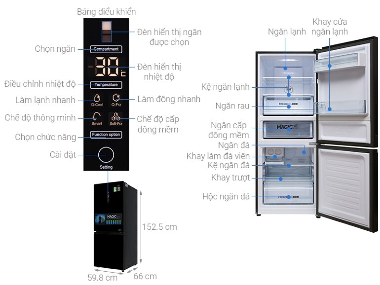 Tủ lạnh Aqua 2 cánh Inverter 260 lít AQR-I298EB BS - Giá tham khảo 8.900.000 VNĐ