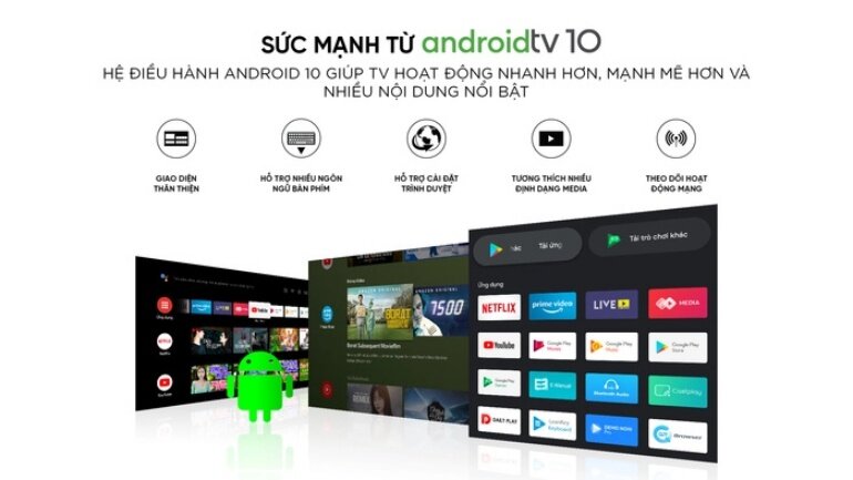 Sử dụng hệ điều hành Android 10 có giao diện thân thiện với kho ứng dụng phong phú