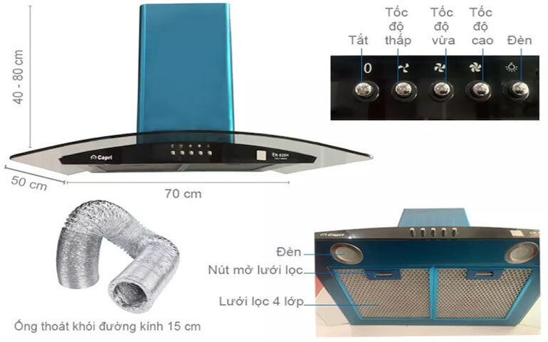 Hút mùi kính cong Capri CR-626H