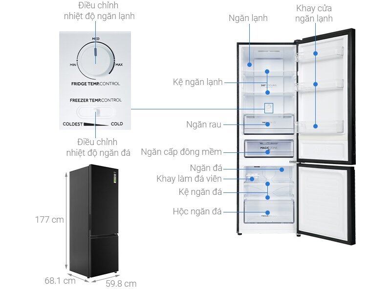 Thông số kỹ thuật tủ lạnh Aqua Inverter 324 lít AQR-B390MA(FB)