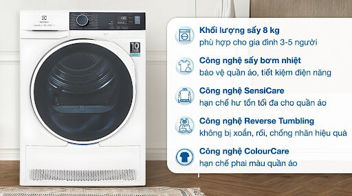 Máy sấy bơm nhiệt 8kg Electrolux UltimateCare EDH804H5WB