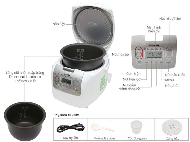 Nồi cơm điện đa năng 1,8 lít Toshiba RC18NMF 