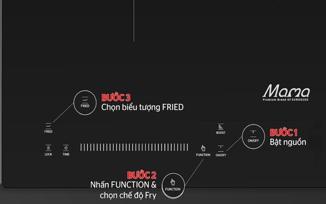 Sử dụng chế độ chiên (Fried/Fry) của bếp từ Sunhouse