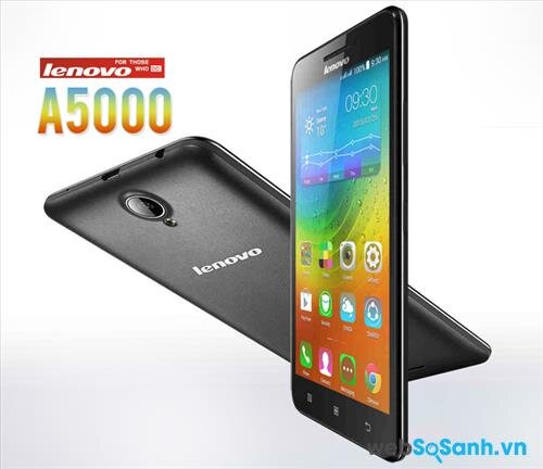 Điện thoại Lenovo A5000 có thiết kế khá đơn giản, thân máy được làm hoàn toàn bằng hợp chất polycacbonat