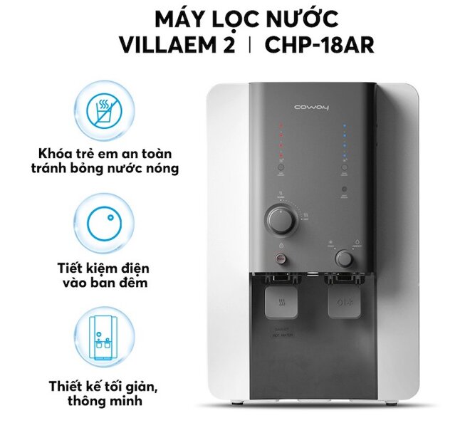 Máy lọc nước Coway Villaem 2 (CHP-18AR) còn tiết kiệm điện năng hiệu quả nhờ vào chế độ Eco (tiết kiệm điện).