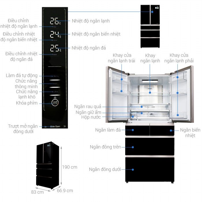 Tủ lạnh Aqua AQR-IG686AM(GB) 553L Inverter
