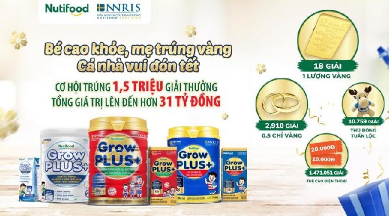 Mẹ có cơ hội trúng nhiều giải thưởng hấp dẫn khi mua sữa GrowPLUS+ cho bé