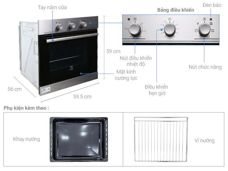 Tổng thể thiết kế của lò nướng âm Electrolux EOB2100COX