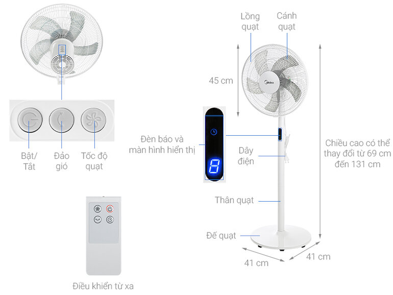 Quạt cây Midea FS40-18BR hoạt động với độ ồn thấp chỉ 37dB.