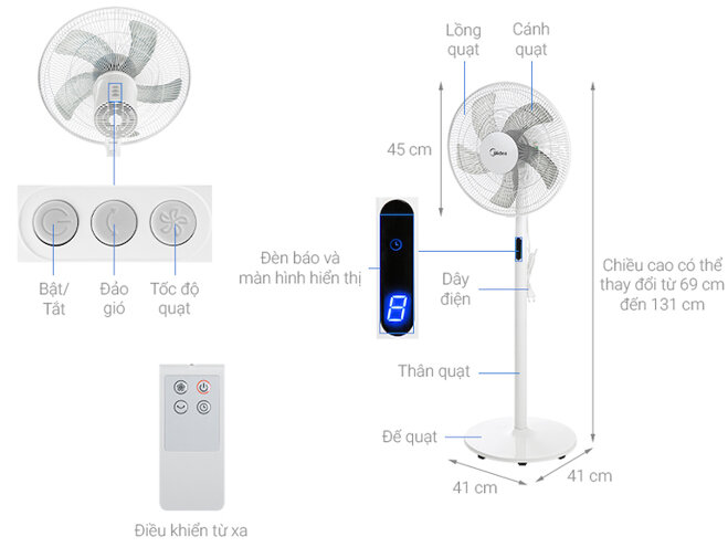 Quạt cây Midea FS40-18BR hoạt động với độ ồn thấp chỉ 37dB.