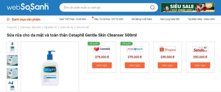  giá sữa rửa mặt và toàn thân Cetaphil Gentle Skin Clean 500ml 