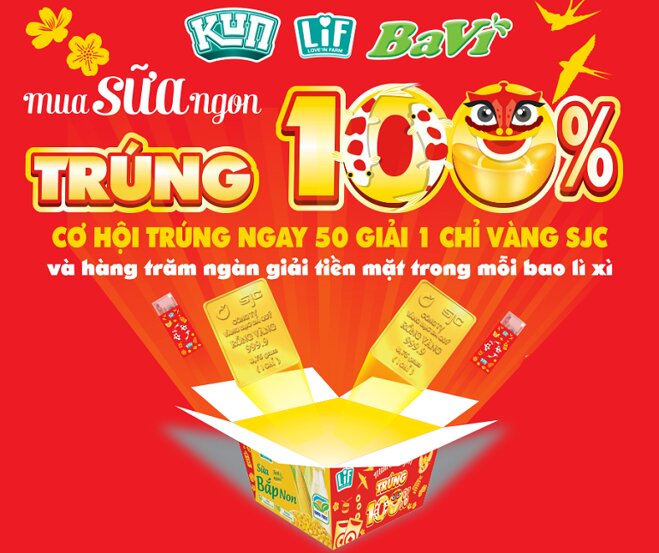 Lì xì sữa Kun và 1 chỉ vàng SJC cho những khách hàng may mắn