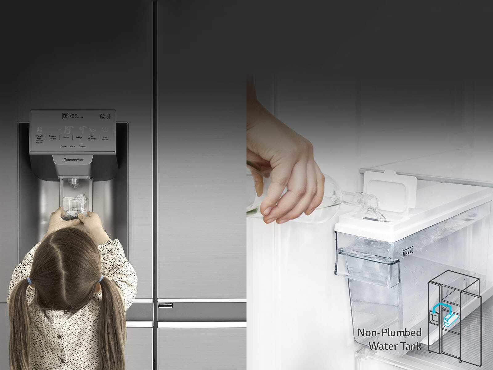 Tủ lạnh LG Side-by-Side có chức năng làm lạnh giúp cân bằng và kiểm soát độ ẩm trong tủ.