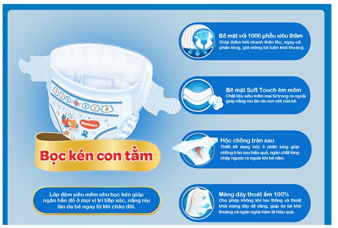 Tã dán Huggies sơ sinh bọc kén con tằm - Giá tham khảo: 2.200 vnđ - 3.000 vnđ/ cái 