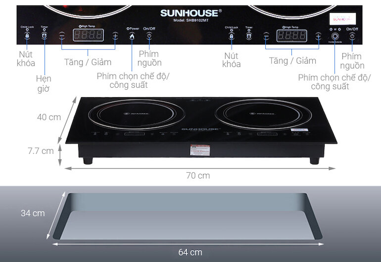 Tính năng của bếp hồng ngoại đôi Sunhouse shb9102mt 